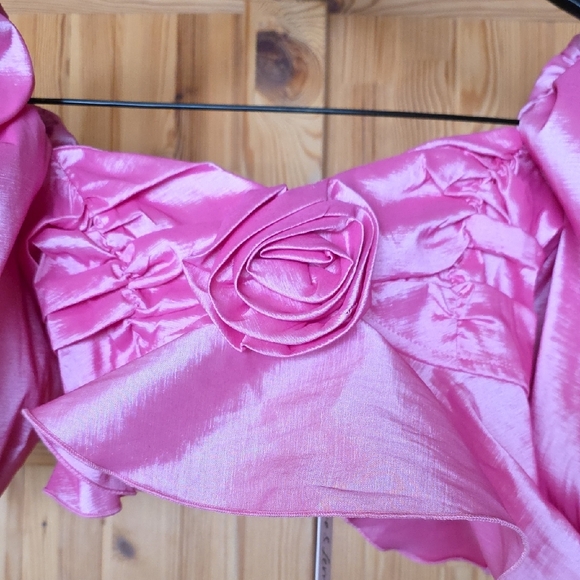 NWT FOR LOVE AND LEMONS JUDITH PINK SATIN CROPPED BLOUSE TOP SIZE S - Picture 5 of 8